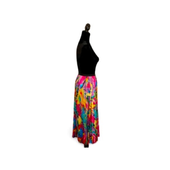 Multicolored Abstract High Waist A-Line Pleated Skirt - Size Small - Picture 3 of 10